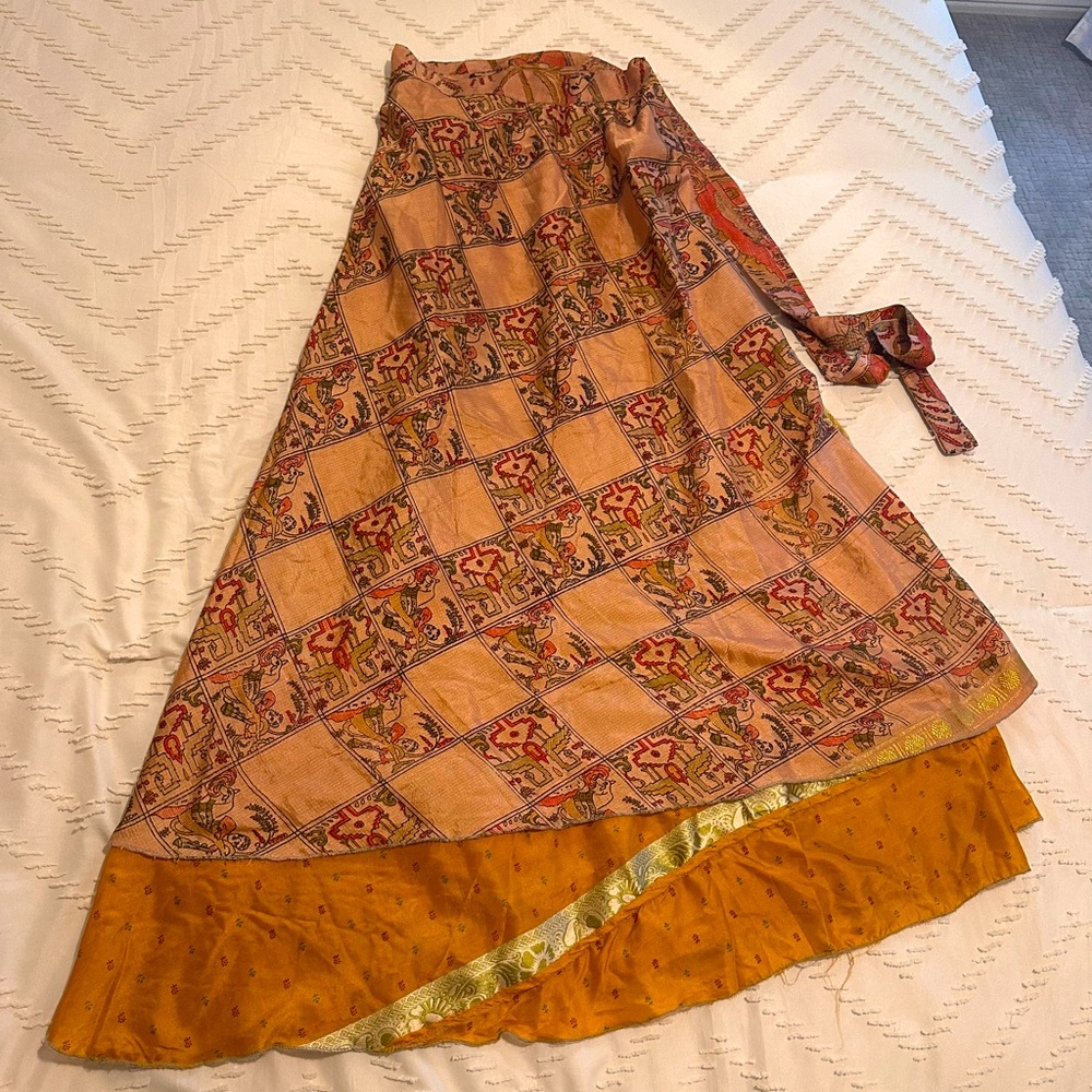 100% real silk wrap skirt